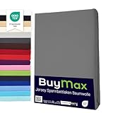Buymax® Spannbettlaken 180x200cm Baumwolle 100% Spannbetttuch Bettlaken Jersey, Matratzenhöhe bis 25 cm, Farbe Anthrazit-Grau
