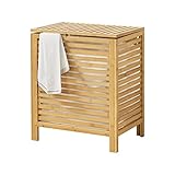 [en.casa] Bambus Wäschekorb Skövde 50,5 x 35,5 x 60 cm Wäschetruhe Wäschesammler mit herausnehmbarem Wäschesack 65 L