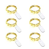 Gcstnn Micro LED Lichterkette, 6 x 20er Drahtlichterkette mit CR2032 Batterie betrieb Auf 2M Silberdraht Wasserdichte für Party, Weihnachten, Halloween, Lichter Flasche Dekoration (Warm weiß)