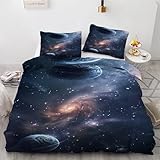 BSYYZQC Bettbezug 200x220 Galaxis, Bettwaesche Planet, Weich Atmungsaktiv Mikrofaser Bettwäsche Set mit Reißverschluss, 1 Bettbezüge und 2 Kissenbezüge 80x80 cm