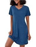 Marvmys Nachthemd Damen Nachtwäsche Baumwolle Kurzärmeliges V-Ausschnitt Sleepwear Bequeme Sexy Nachthemden S-3XL