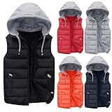 Herren-Weste mit Kapuze, leicht, warm, Puffermantel, winddicht, Baumwolle, gepolsterte Weste, Winter, Thermo-Steppweste, durchgehender Reißverschluss, ärmellose Pufferjacke, grau, XL