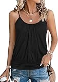 Zeagoo Damen Tank Top Sommer Spaghetti Cami Oberteile Ärmellose T Shirt Basic Elegant Weste Lässiges Rundhals Blusentop Schwarz L