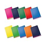 Pigna, Colours Notizbuch, A4, Papier innen 100 g/m², Seiten 72 + Einschlag, innen 10,kariert 1 cm, verschiedene Farben, 10 Stück