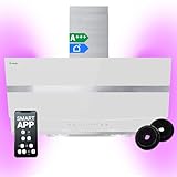 KKT KOLBE A+++ Dunstabzugshaube 90 cm 782 cbm/h Kopffreie Wandhaube Edelstahl weißes Glas WLAN RGBW-LED-Beleuchtung SensorTouch Bedienung HERMES9005WM