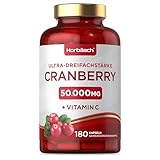 Cranberry Kapseln Hochdosiert 50000mg mit 200mg Vitamin C | 180 Vegane Konzentrat Tabletten | Preiselbeerextrakt Komplex mit Vitamin C | by Horbaach