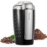 Kaffeemühle, Reemix Elektrische Kaffemühle, 100g Füllmenge, Kaffeemühle und Gewürzmühle in Einem, Edelstahl Klinge, leise Kaffeemühle mit sauberer Bürste und Löffel, Schwarz (Schwarz)