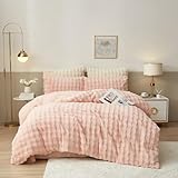 Luowei Winter Plüsch Bettwäsche 135x200 Warm Rosa Kuschelige Flauschig Fleece Bettwäsche Luxus Wende Mädchen Bettbezug mit Reißverschluss und Kissenbezug 80x80cm