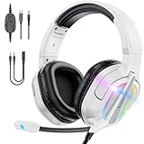 Krysenix PG2 RGB Gaming Headset für PS4, PS5, PC, Xbox,Switch,Ps5 Gaming Headset mit Mikrofon, Over-Ear Kopfhörer,Ps4 Kopfhörer mit 3,5mm Klinke,Strahlendes Weiß
