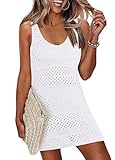 YUTILA Damen Gestrickte Strandkleid Boho Kurz Häkeln Badeanzüge Bikini Cover Up Strand Bademode Ärmellos Sommerkleid Beachwear Sexy