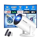 Mini Beamer 4K Projektor Full HD 1080P mit WiFi 6 und Bluetooth 5.2, Android Tragbarer Projektor 270° Dreh mit Automatische Trapezkorrektur für PC/HDMI/USB，mit Maus und Fernbedienung, Weiß