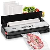 Bonsenkitchen Vakuumiergerät, für Trockene und Feuchte Lebensmittel Vakuumierer mit Eingebauter Cutter, 1 Rolle Folienbeutel, 50 Profi-Folienbeutel