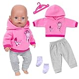 Puppenkleidung, Baby Puppen 35-46 cm Kleidung für New Born Baby Puppen Junge und Mädchen, 1 Giraffen-Hoodie + 1 Graue Hose + 1 Paar Weiße Socken + 1 Kleiderbügel, Pink Kleidung Geschenke für Kinder