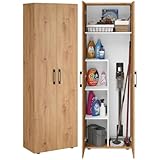 Bellamio Apol Besenschrank - Mehrzweckschrank in Eichenoptik - Vorratsschrank mit Staubsaugerfach - Putzschrank aus Holz - Flurschrank mit Stauraum - Haushaltsschrank - Allzweckschrank 176x33x60 cm