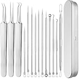 14 Stück Mitesserentferner Komedonenquetscher Set,Pickel Ausdrücken Werkzeug,Pinzette Pickel Nadel Mitesser Entferner mit Box,Pickelentferner für Alle Hauttypen Nasen Gesichtspflege (Edelstahl)