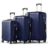 LALAHO Kofferset 3 teilig, Reisekoffer Set, Hartschalen Koffer Set aus ABS, Gepäckset mit Teleskopgriff, Handgepäck, Dunkelblau