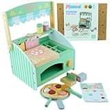 MERKAN, Pizza-Backset, für Kinder, Holz Pizzaöfen, Pizzastücke, versch. Zutatenpflaster, Pizzamesser, bewegliches Pizzamesser Holz, Terminal und Karte