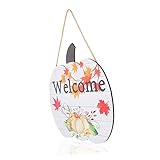 GREENADSCAPE Kürbis Holz Willkommen Schild Rustikale Herbst Dekoration für Tür Hängeschild mit Ahornblatt für Home Shop Langlebig für Einrichtungsstil