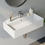 HOROW Waschbecken mit dünnem Rand Design, Rechteckig hängewaschbecken oder Aufsatzwaschbecken, mit hahnloch, Wand waschbecken Gäste WC, ideal für Bad und Waschraum geeignet