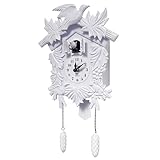 WALPLUS Elegante Weiße Kukucksuhr Singender Vogel Kuckucksuhr Moderner Verstellbarer Klang Kuckucksuhren Batteriebetrieben Kuckucksuhr für Zuhause Wohnzimmer Büro Dekoration