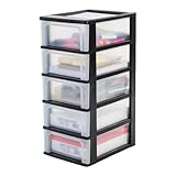 Iris Ohyama, Kunststoff Schubladenbox mit 5 flachen Schubladen, Schwarz, Easy-Pull-System, A4, A5 & A6 Format, Schreibtisch Organizer für Büro, Schreibwaren, BPA-frei, Schubladenschrank, OCH-2005