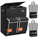 SOLEDI 180L Wäschekorb mit Deckel, Wäschesammler 2 Fächer mit 2 Seitentaschen, Laundr Baskets mit 2 Wäschesack, Wäschesortierer Groß XXXL für Badezimmer, Schlafzimmer, Waschküche