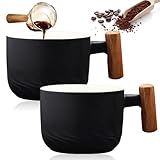 2er Set Espressotassen 70 ml, Premium Espresso Tassen mit Henkel, Mini Espresso Tassen, Mini Teetasse Kaffeetasse aus KeramikEspresso- & Mokkatassen Kaffeebecher für Tee Latte (Schwarz)