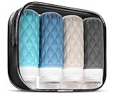Lericttor 4 Stück Silikon Reiseflaschen für Toilettenartikel Mit Etiketten, Reise Flaschen zum Befüllen, 100ML Auslaufsichere Reiseflaschen Behälter Set für Shampoo und Conditioner