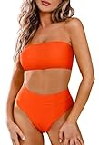 Pink Queen Damen Abnehmbare Träger Bikini Set Zweiteilig Wrap High Taille Bandeau Top Push Up Padded Badeanzug Orange M