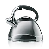 Kela Wasserkessel Induktion 3L, Flötenkessel Edelstahl, für alle Herdarten, mit sicherem Öffnen des Ausgussdeckels durch Taste, VARUS, Teekessel glänzend, Silber,