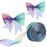 cobee 50 Yards Regenbogen Bänder, Organza Chiffon Band für Geschenkverpackungen, Regenbogen Satin Band für Geschenkverpackungen Hochzeit Party Dekoration 45M Organzaband 2.5CM