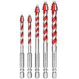 Exzenterbohrer,Steinbohrer,Glasbohrer,Fliesenbohrer Set,Professioneller Wolframkarbid-Bohrer für Fliesen,Glas,Quarz,Porzellan,Zement,Keramik,Ziegel,Grani, Marmor,Kunststoff,Holz (6,6,8,10,12 mm)