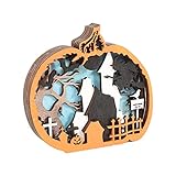 Jiqoe Holz LED Kerzenlaternen Ornamente Batteriebetriebene Halloween Outdoor Garten Hof Terrasse Feiertagsdekorationen
