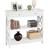 Yaheetech Konsolentisch Beistelltisch mit Schublade und 2 Ablagen Flurtisch mit X-förmigen Stützbeinen Eingangtisch aus Holz Sofatisch Sideboard für Wohnzimmer/Eingang/Flur, 80 × 30 × 80 cm