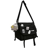 Inshere Cute Messenger Bag with Kawaii Pins and Ornament, Casual Y2K Crossbody Bag for Women Black
