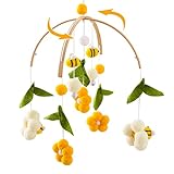 Youuys Mobile Baby Holz mit Filzbällen, Bienen und Blumen Baby Mobile Windspiel, Bettglocke Anhänger für Babybett, Kinderzimmer Deko, Geschenk für Baby Mädchen oder Jungen