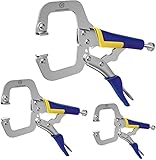 Nuovoware C-Klemme, 3 Stück (17,5 cm & 25 cm & 30 cm) Klemmzangen Set mit Einstellbar Schrauben & Drehgelenk Pads für Holzbearbeitung und Schweißer, Zuhause und Werkstatt - Blau + Gelb