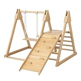 Montessori Kinderspielzeug Klettergerüst Indoor 3 in 1 inkl. Leiter, Schaukel, Rutsche, & Kletterdreieck,Holz - Klettergerüst, Spielturm, Spielplatz,Kombispielzeug für drinnen