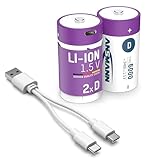 ANSMANN Akku Mono D 5400 mAh USB wiederaufladbar 1,5V, 2 Stück, Akkubatterie, Typ-C Anschluss, für Fernsteuerung, Controller, Lampen, Spielzeug, Funkgeräte