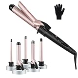 5 in 1 Lockenstab Set -Multifunktions Austauschbare Lockenwickler Set,0.3 bis 1.25 Zoll Lockenstab mit Keramikbeschichtung und hitzebeständigem Handschuh