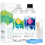 Epoxidharz, 600ml/21oz Glasklar Epoxidharz mit Härter 1: 1 Verhältnis mit Handschuh, Messbecher, Holzstäbchen, Pipetten, Geruchsarm Epoxidharz Gießharz für Kunstgießharz, Schmuck, Tischplatte