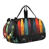 Reisetasche für Jungen, Weekender, Übernachtung, Mädchen, Reisetasche, Reisetasche, Wildblumen, Bunte Katzen, Schwarz, Classic