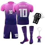 Fußballtrikot für Kinder, Nr.8/Nr.10/Nr.13 Fußball Trikot Sets für Kinder, Herren Jungen Fussball Jersey Football Trikots Set mit Knieschützer und Schlüsselanhänger, Fußball Trikot Sets Kinder