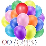 Jsdoin 12 Zoll 100 Stück Bunt Luftballoons Geburtstag, Latex Luftballons Geburtstag mit 2 Rollen Band für Geburtstagsdeko Hochzeit Taufe Deko Partydeko