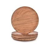 Indus Lifespace Acacia Wood Dinner Plates Set of 4 for Dishes Snack, Dessert Natural Wood Plates Serving Dinnerware Plate for Dinner (20.32cm x 20.32cmx 1.27cm)