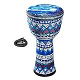 BMOZRM Djembe Trommel Afrikanische Darbuka-Trommel Handtrommeln Für Erwachsene Bongo Drum Instrument Professionell Handgeschnitzt Holztrommel Buschtrommel(Large 10-inch Blue)