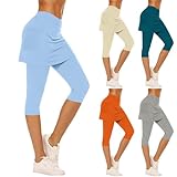 Damen Tennisröcke Elastische Hohe Taille Tennis Skorts mit 3/4 Länge Leggings Stretch Slim Fit Tights Sweatpants Golfröcke Leicht Atmungsaktiv Trainingsanzug für Training Yoga Sport, Z01light Blue, XL