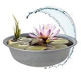 Spetebo Mini Gartenteich rund Silber verzinkt - 52 cm - Garten Deko Metall Blumenschale groß - Zinkschale Zierteich Miniteich Balkonteich Teichwanne Pflanzschale Blumenkübel Wasserwanne