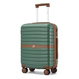 KONO Koffer Reisekoffer Trolley Handgepäck Koffer 55x40x20cm von ABS+PC Hartschalenkoffer mit Zwillingsrollen und Zahlenschloss(Dunkelgrün/Braun, 55cm)