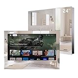 SYLVOX Spiegel Fernseher für Bad 24 Zoll, Wasserdichter IP66 Google TV 1080P | 60Hz| Hotspot & WiFi |500nit Unterstützung der Sprachsteuerung der Fernbedienung, 12V Smart TV für Hotel Gym Sauna